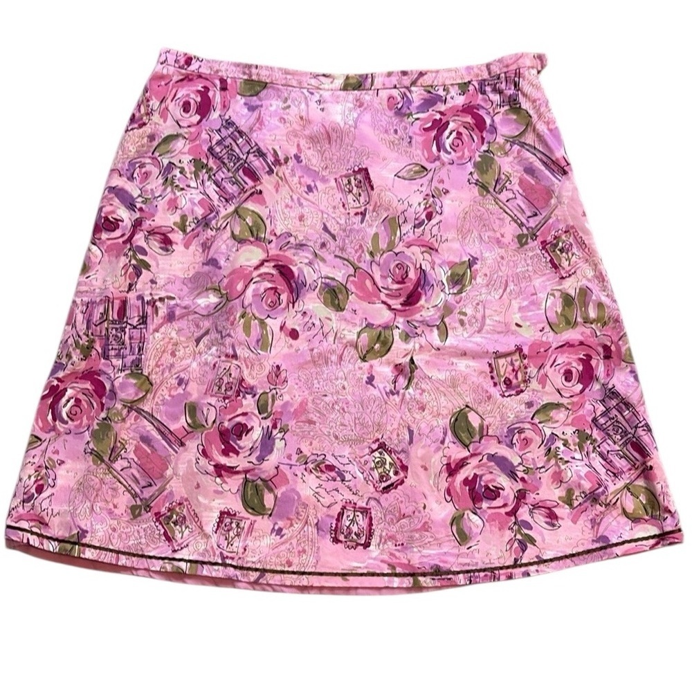 First Issue by Liz Claiborne A-Line Skirt Cotton Floral Pink Multi Size 14
